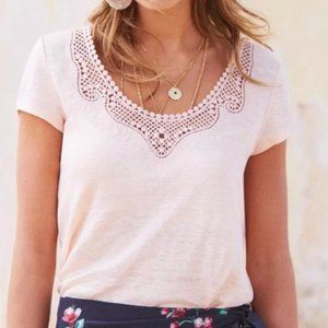 Sezane Loly T-shirt Linen Crochet Embroidered - Pink (M)